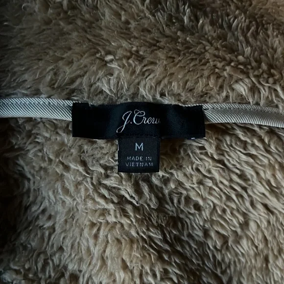 J. crew camel tan Sherpa half zip pullover fleece with neon green zipper - Picture 6 of 11